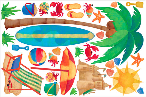 istickup™ Day at the Beach Removable Fabric Wall Stickers