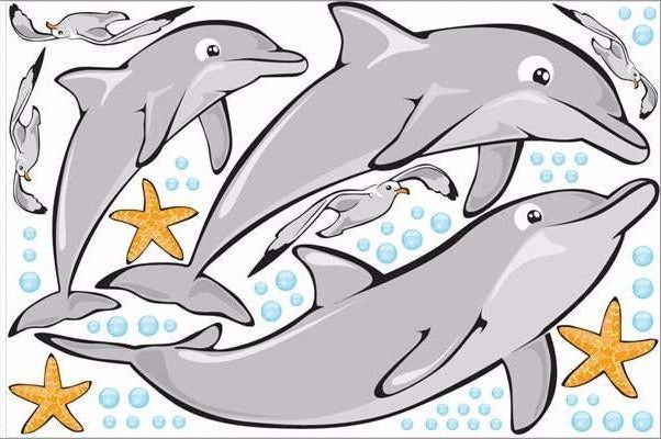 happy dolphins wall stickers print view