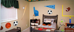 sports fan wall decals theme room - decorate with balls, bats, goal post, and more